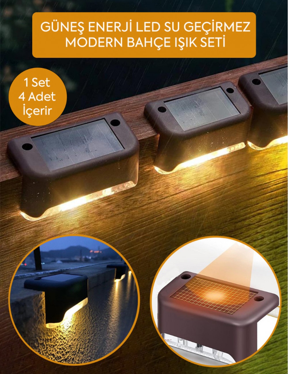 4lü SET GÜNEŞ ENERJİLİ LED SU GEÇİRMEZ MODERN IŞIK SETİ