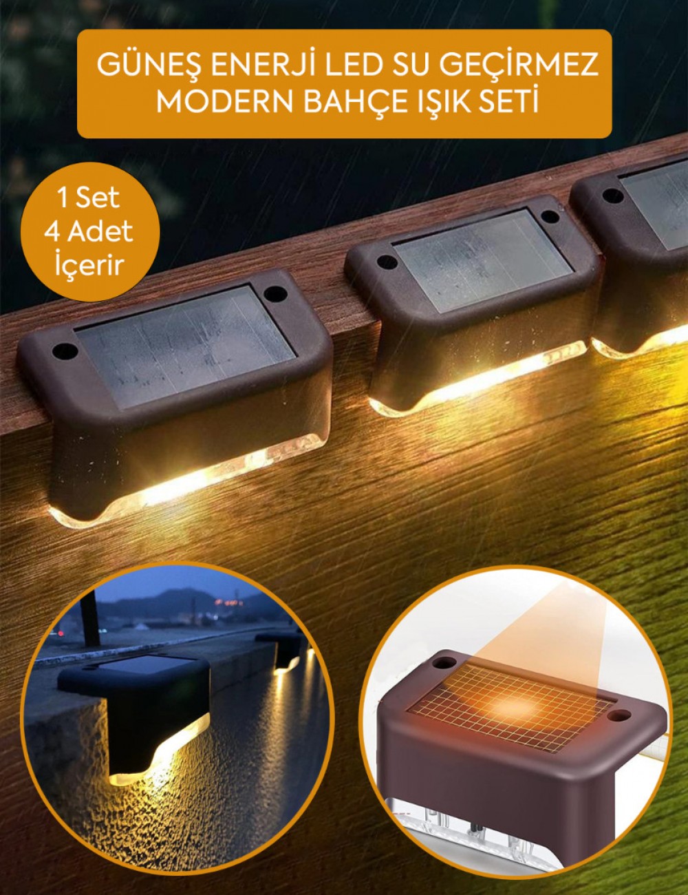 4lü SET GÜNEŞ ENERJİLİ LED SU GEÇİRMEZ MODERN IŞIK SETİ