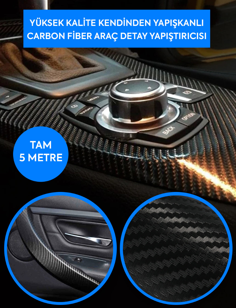 5 METRE - YÜKSEK KALİTE KENDİNDEN YAPIŞKANLI CARBON FİBER ARAÇ DETAY YAPIŞTIRICISI