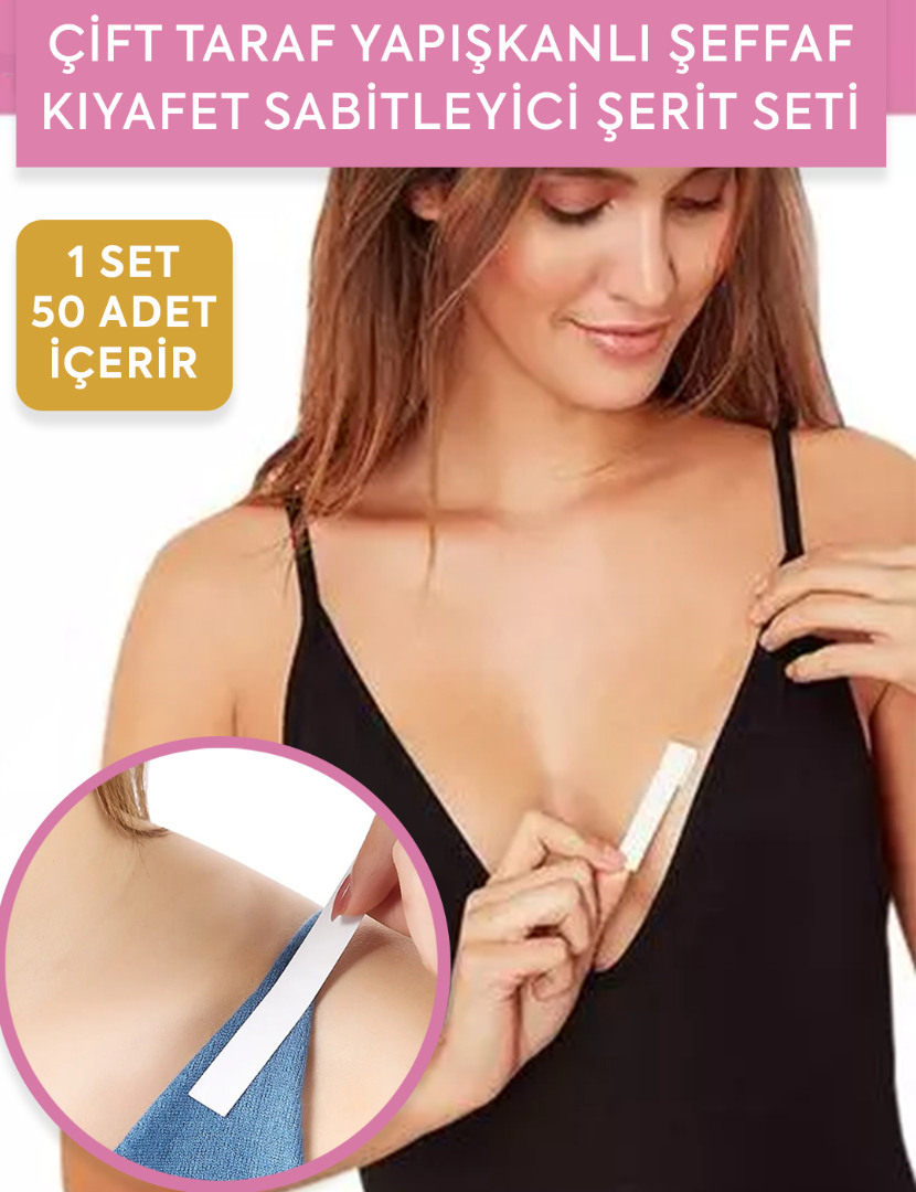 36lı SET - ÇİFT TARAF YAPIŞKANLI ŞEFFAF KIYAFET SABİTLEYİCİ ŞERİT SETİ