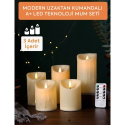 3lü Set MODERN UZAKTAK KUMANDALI A+ LED TEKNOLOJİLİ MUM SETİ