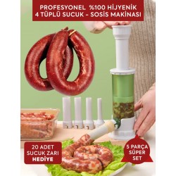 5li Set PROFESYONEL %100 HİJYENİK 4 TÜPLÜ SUCUK - SOSİS MAKİNASI
