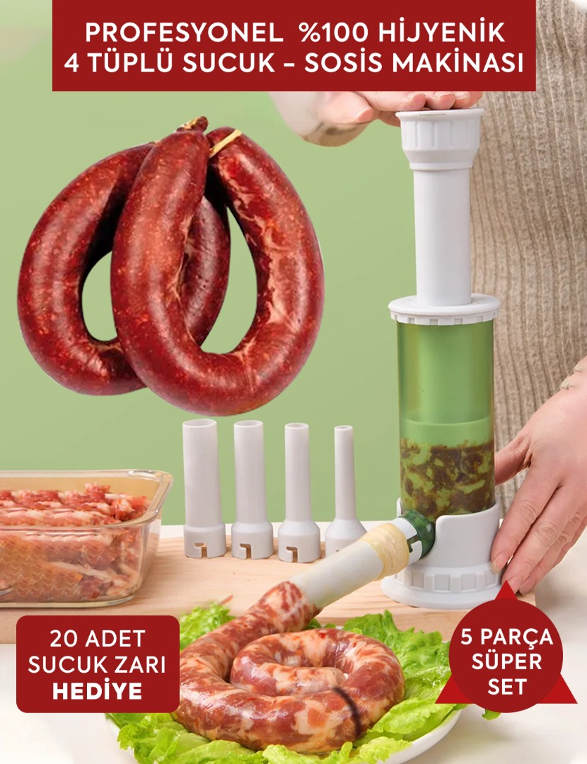 5li Set PROFESYONEL %100 HİJYENİK 4 TÜPLÜ SUCUK - SOSİS MAKİNASI