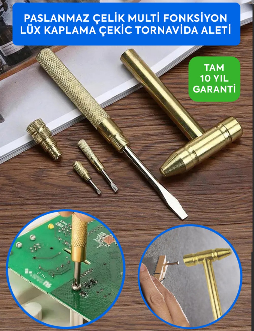 PASLANMAZ ÇELİK 6 in 1 MULTİ FONKSİYONLU LÜX KAPLAMA ÇEKİC - TORNAVİDA SETİ