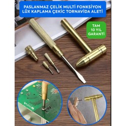 PASLANMAZ ÇELİK 6 in 1 MULTİ FONKSİYONLU LÜX KAPLAMA ÇEKİC - TORNAVİDA SETİ